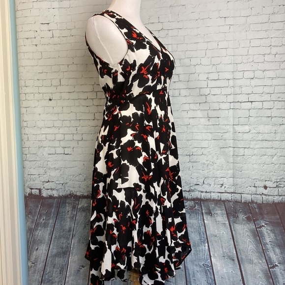 A.L.C. Nello Silk Dress 8 Midi Red Black White ALC Luxury Floral Handkerchief - Picture 9 of 16